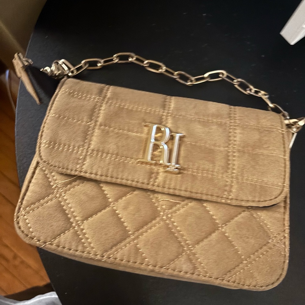 River Island Quilted Tan Crossbody Bag with Gold Chain